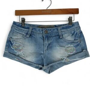 Bongo Shorts Womens 3 (29x2) Blue Cutoff Distressed Booty Hot Pants Festival